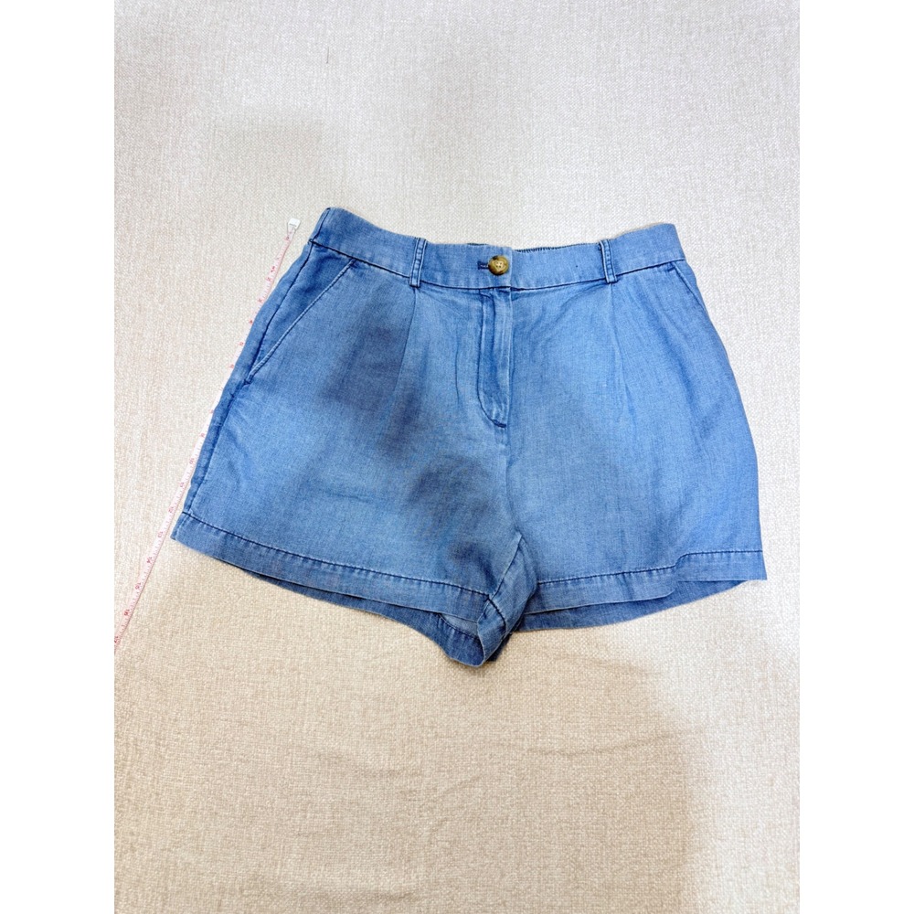 LOFT‎ Women Blue Lyocell Linen Blend Chambray Pleated Shorts Size 6 High Rise